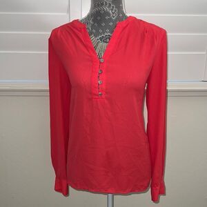 Pleione Women’s Button Long Sleeve Blouse Coral Medium